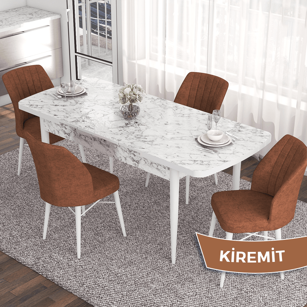masa beyaz mermer desen sandalye kiremit