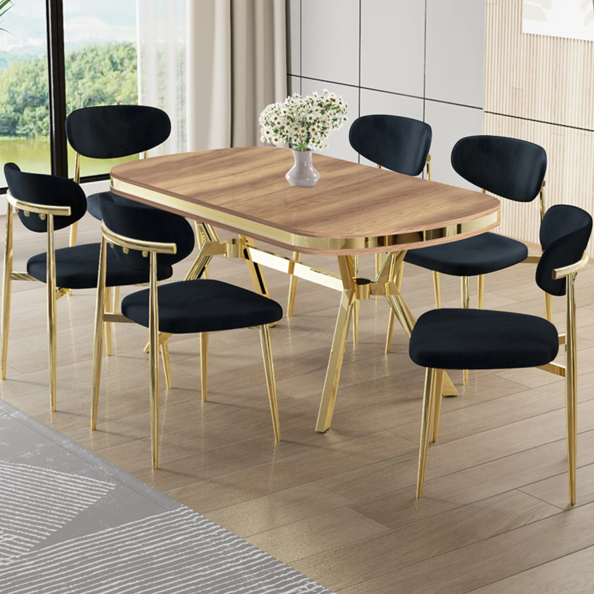 Hazar Masa Antrasit Sandalye Ayaklar Gold