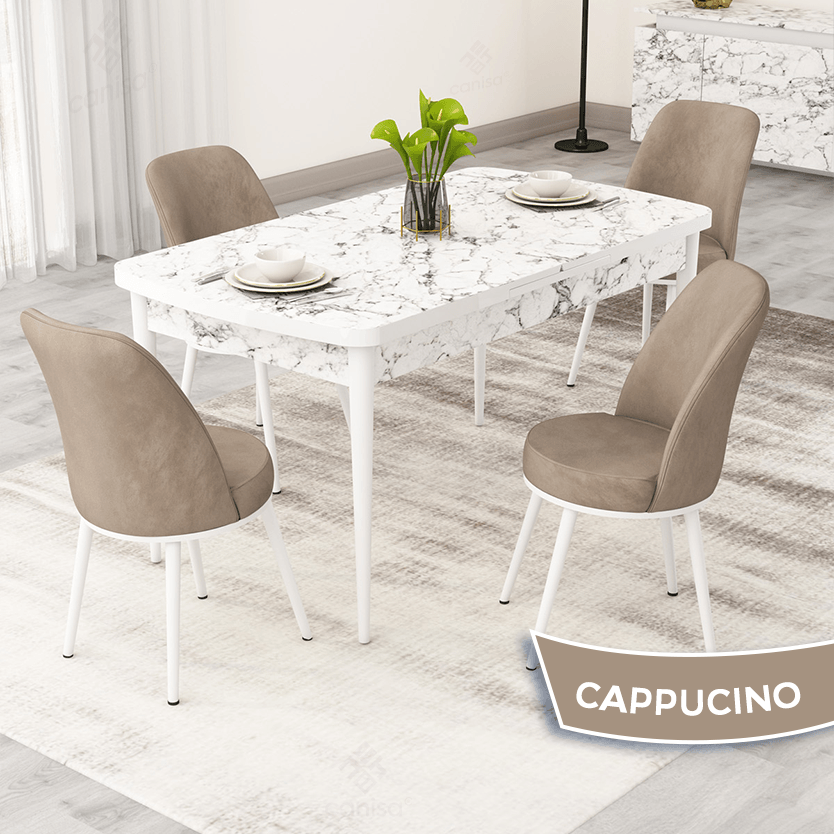 Sandalye Cappucino Masa Beyaz Mermer Desen
