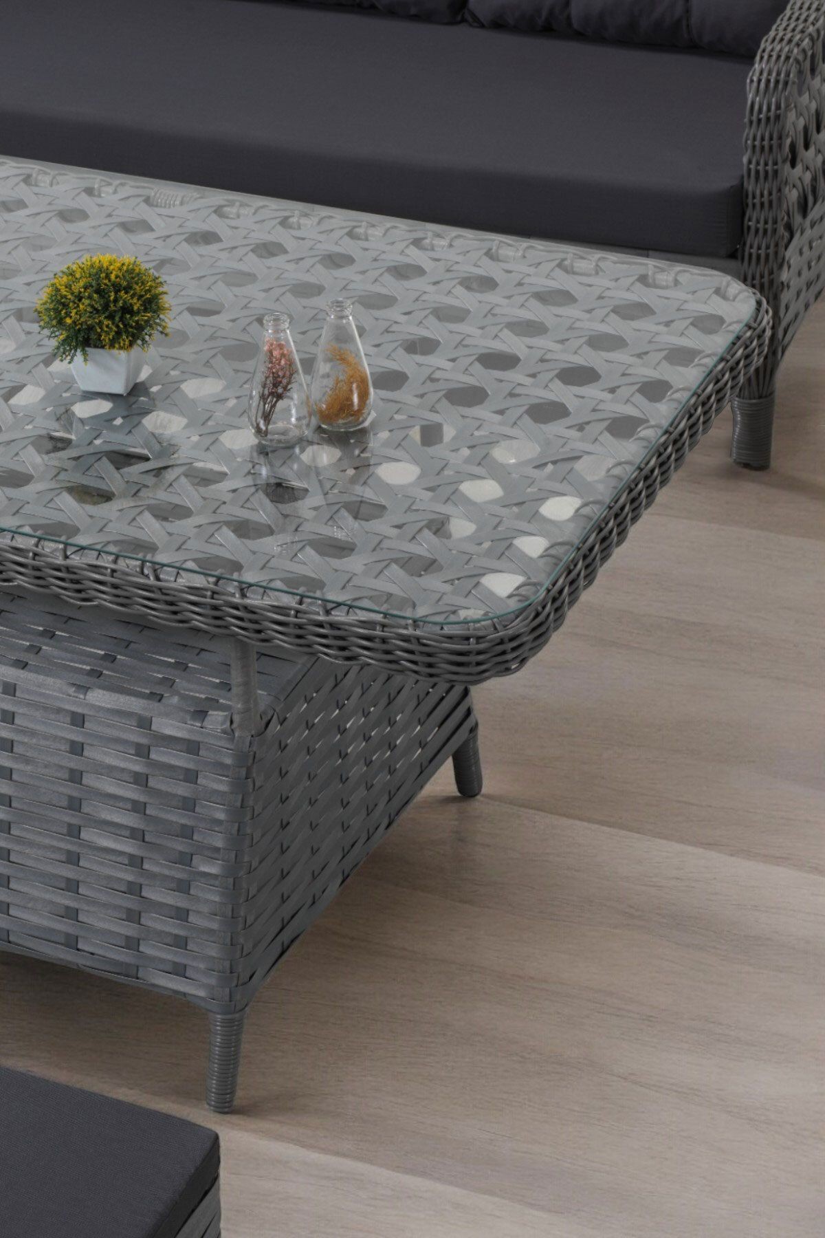 Akasya Serisi 1. Sınıf Antrasit Rattan Antrasit Minder Bahçe Takımı, Balkon Takımı