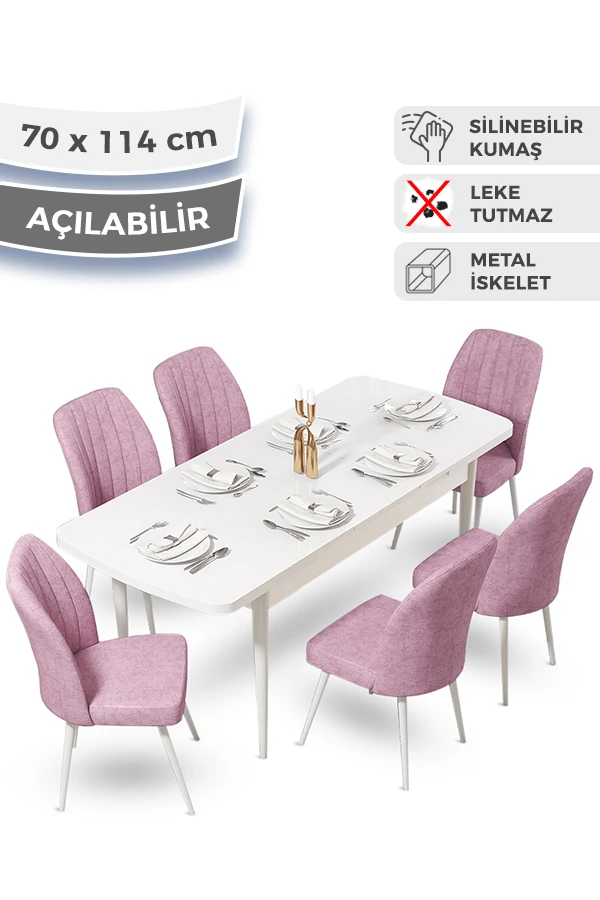 Ege Serisi 70x114 Açılabilir Mutfak Masası Takımı Beyaz Masa Ve 6 Sandalye