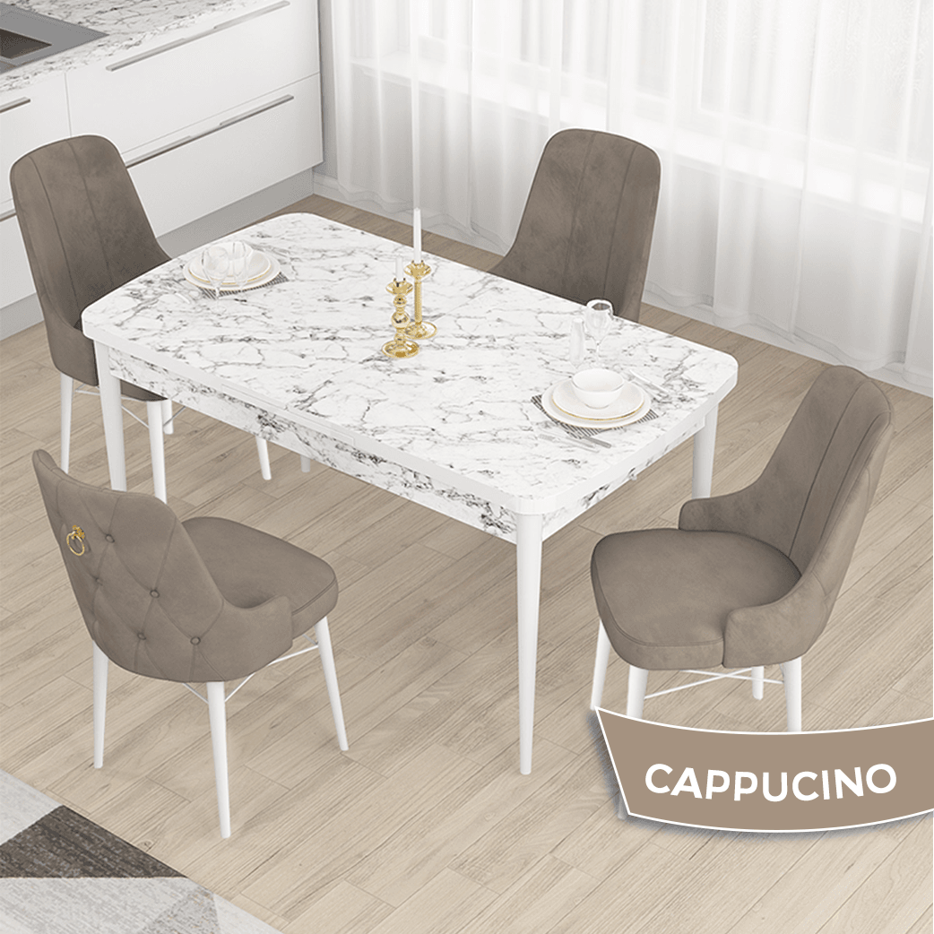 Cappucino Sandalye Beyaz Mermer Desen Masa