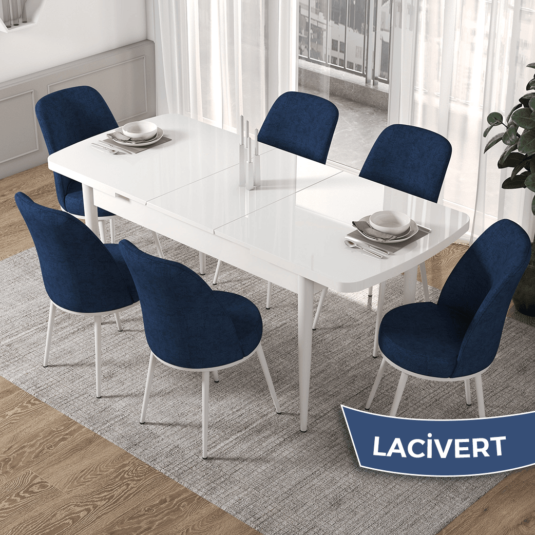Lacivert Sandalye Beyaz Masa