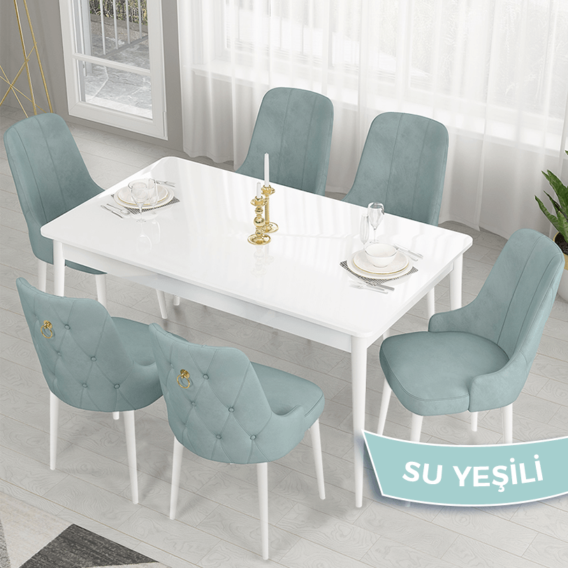 Sandalye su yeşili Renk Masa Beyaz