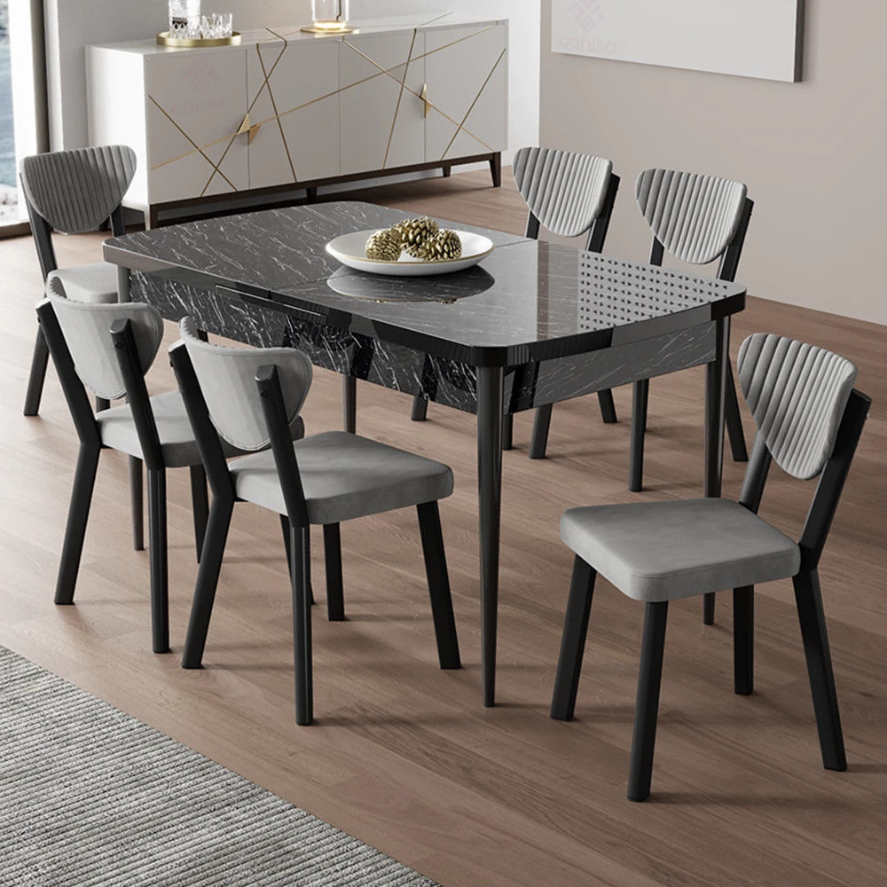 Siyah Mermer Desen Masa Gri Sandalye