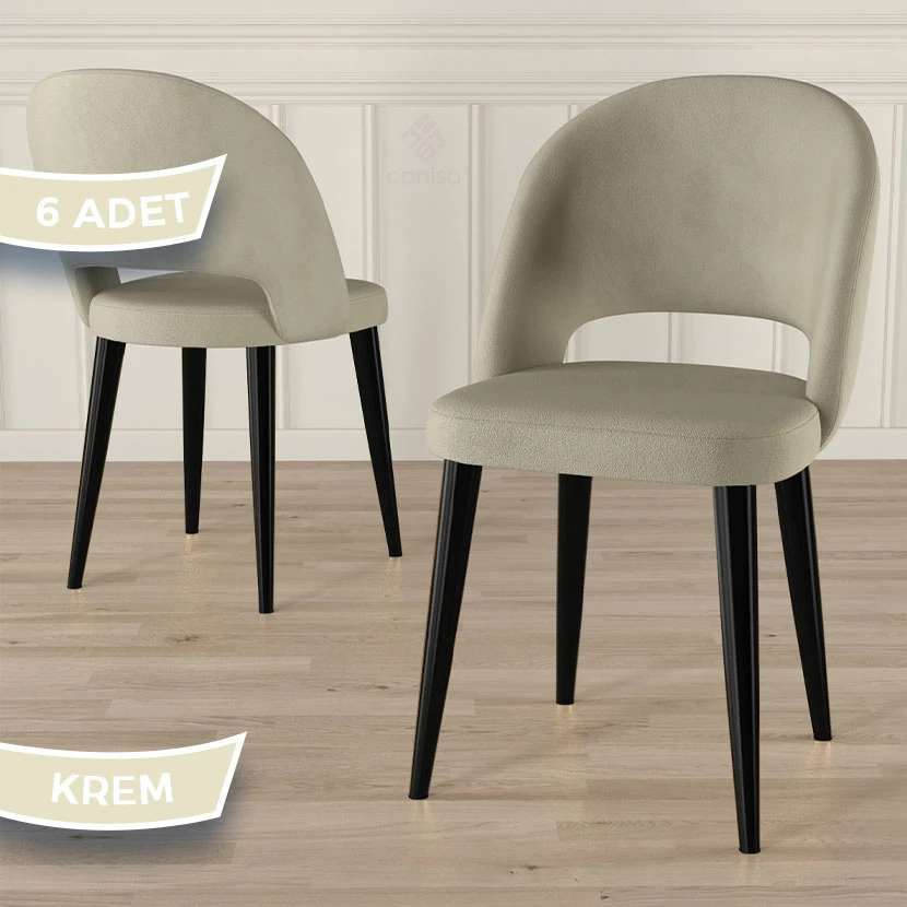 Krem Sandalye Siyah Ayak
