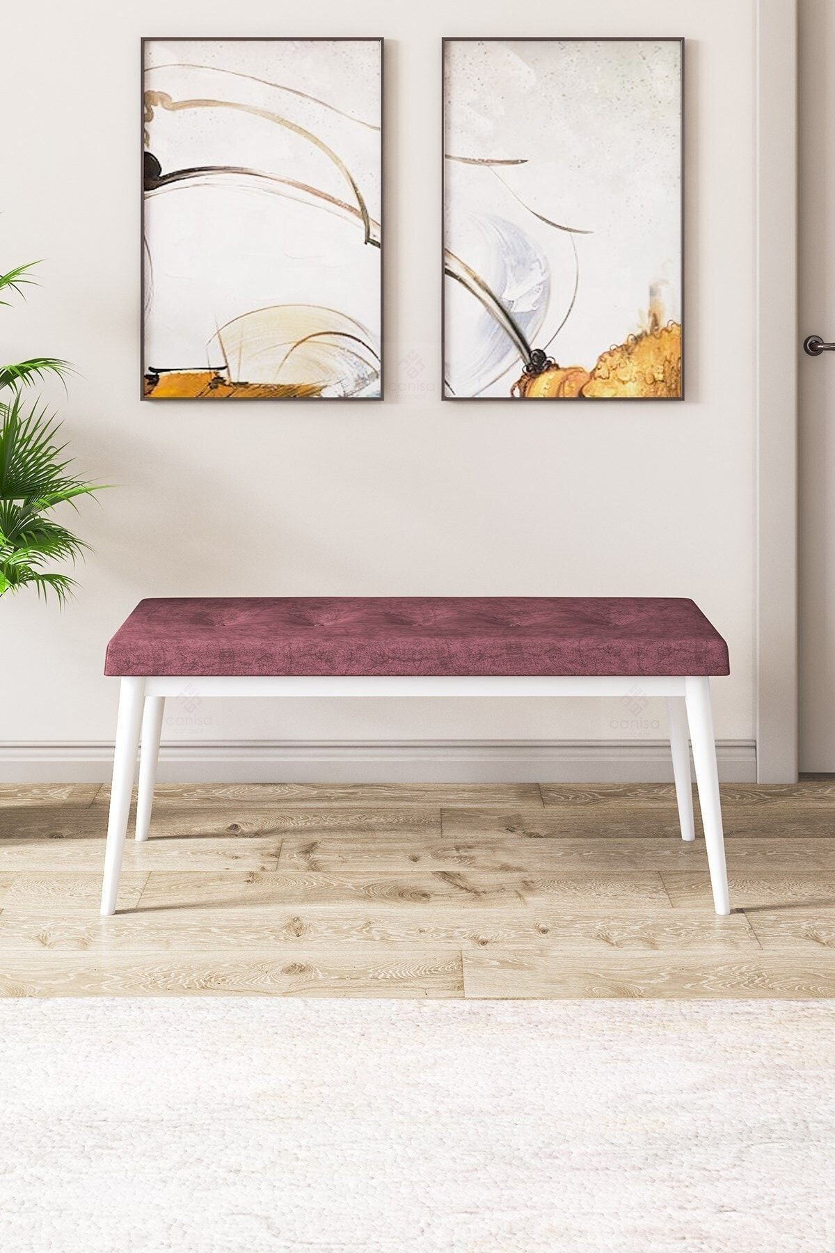 Pera Serisi Bench , Geniş Oturma Alanlı , 1. Sınıf Kumaş , Gülkurusu Bench , Beyaz Gürgen Ayak