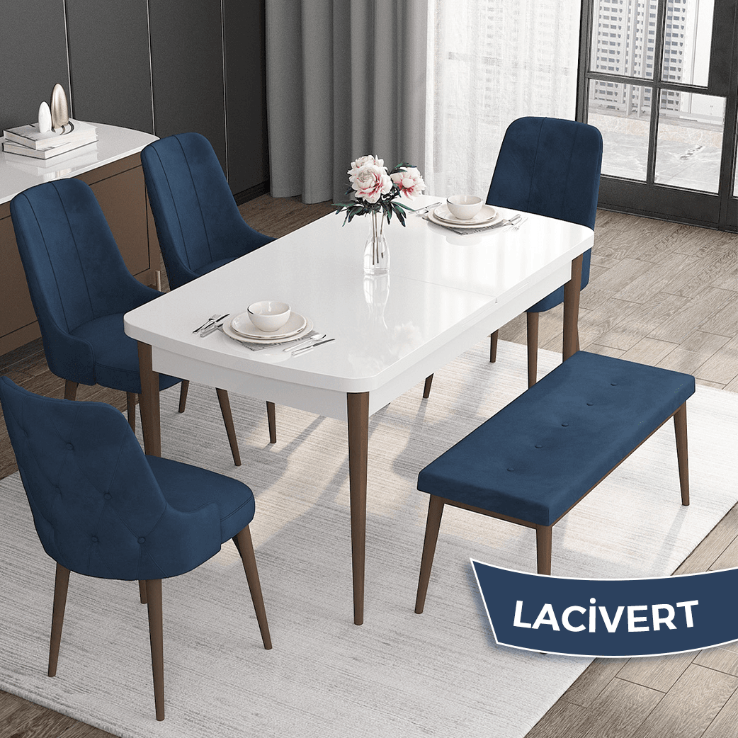 Lacivert Sandalye Beyaz Masa