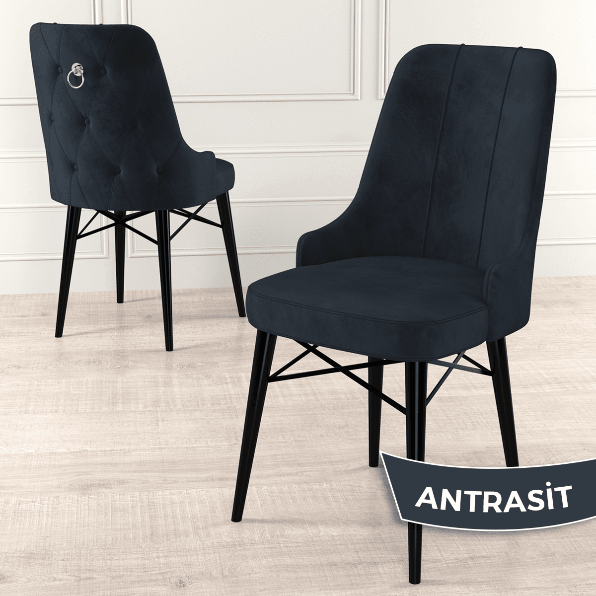 Are Serisi 80x132 Mdf Açılabilir Gümüş Halka Siyah Mermer Desen Masa Takımı 4 Sandalye Ve 1 Bench