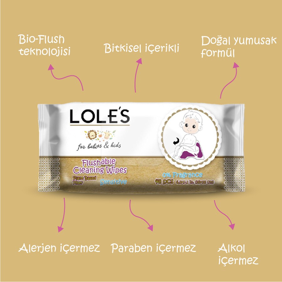 LOLE'S FLUSHABLE WIPES - BEBEK VE ÇOCUK 48 Adet