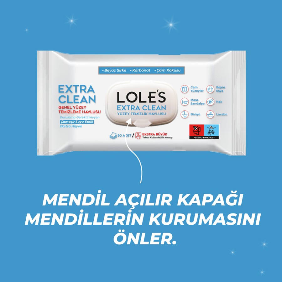 LOLE'S YÜZEY TEMİZLİK HAVLUSU - EXTRA CLEAN Çam Kokulu 50 Adet