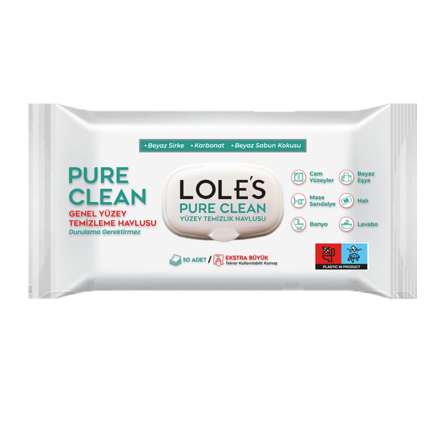 LOLE'S YÜZEY TEMİZLİK HAVLUSU - PURE CLEAN Beyaz Sabun Kokulu 50 Adet