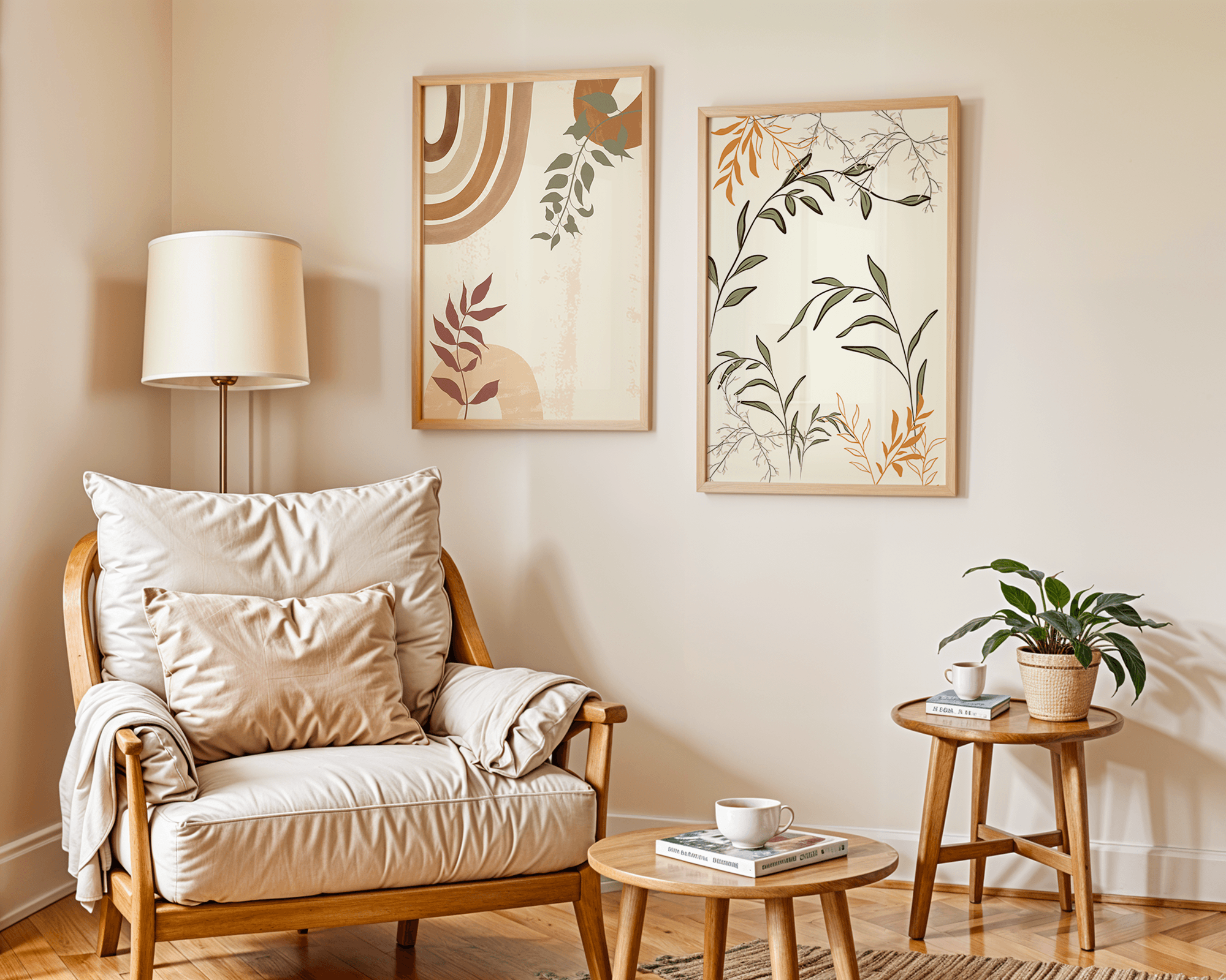 Minimalist Çizgiler ve Doğal Renkli İkili Tablo Seti