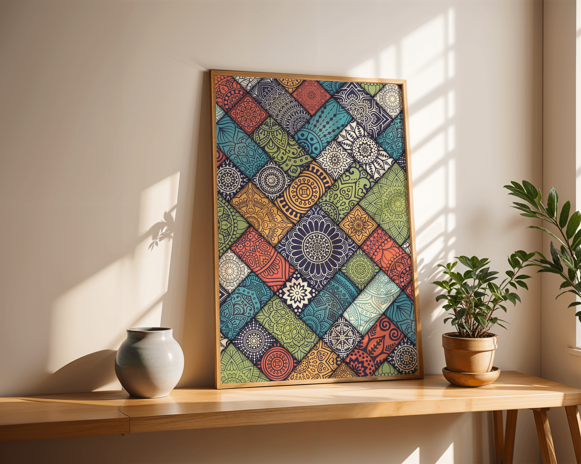 Mandala Desenli Renkli Duvar Tablosu