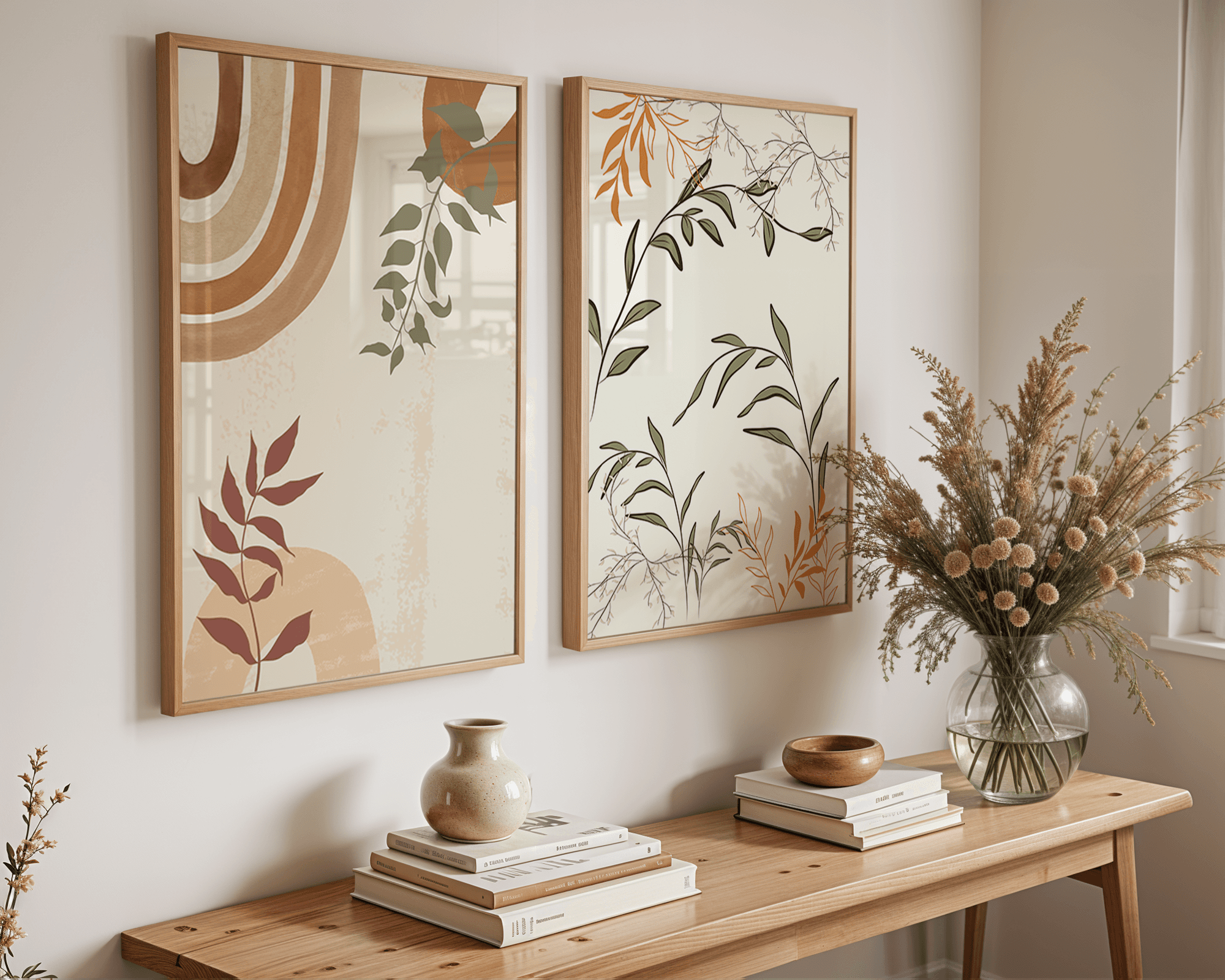 Minimalist Çizgiler ve Doğal Renkli İkili Tablo Seti