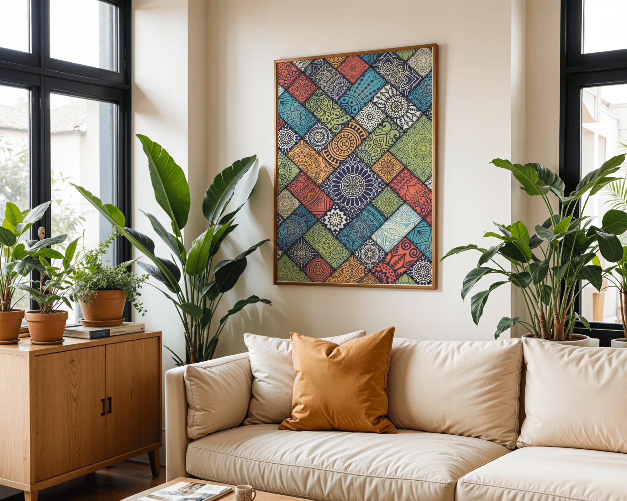 Mandala Desenli Renkli Duvar Tablosu