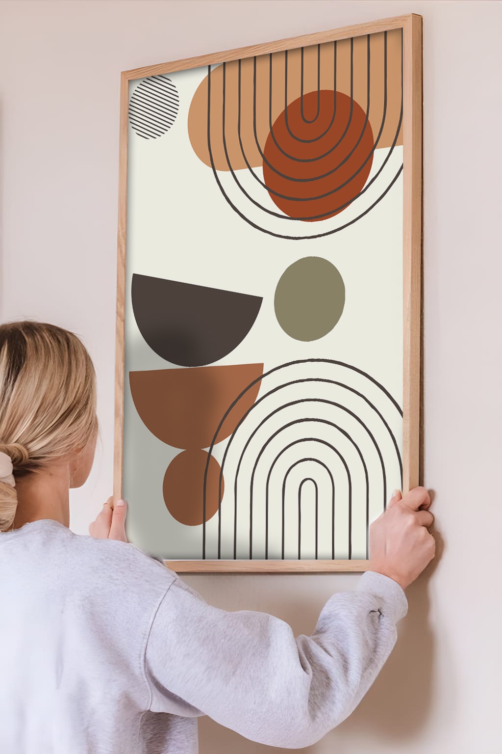 Minimalist Geometrik Şekiller, Ahşap Çerçeveli, Modern Duvar Tablosu