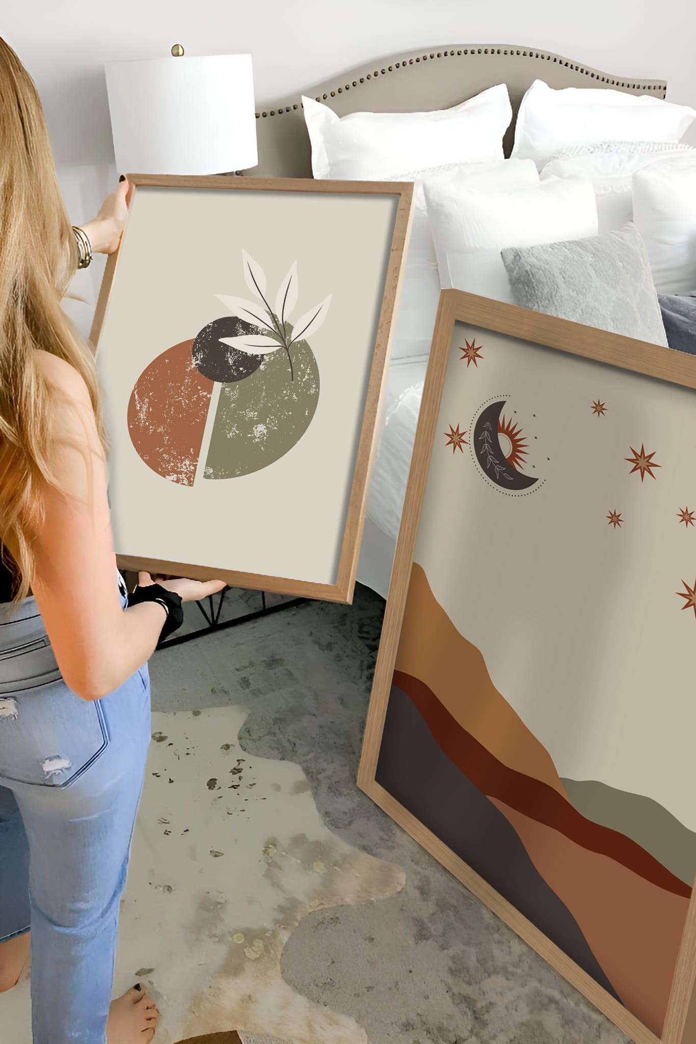 Pastel Tonlu Soyut Tasarım Ahşap Çerçeveli Dekoratif Tablo