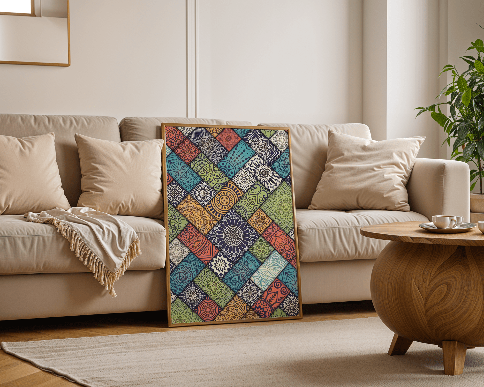 Mandala Desenli Renkli Duvar Tablosu