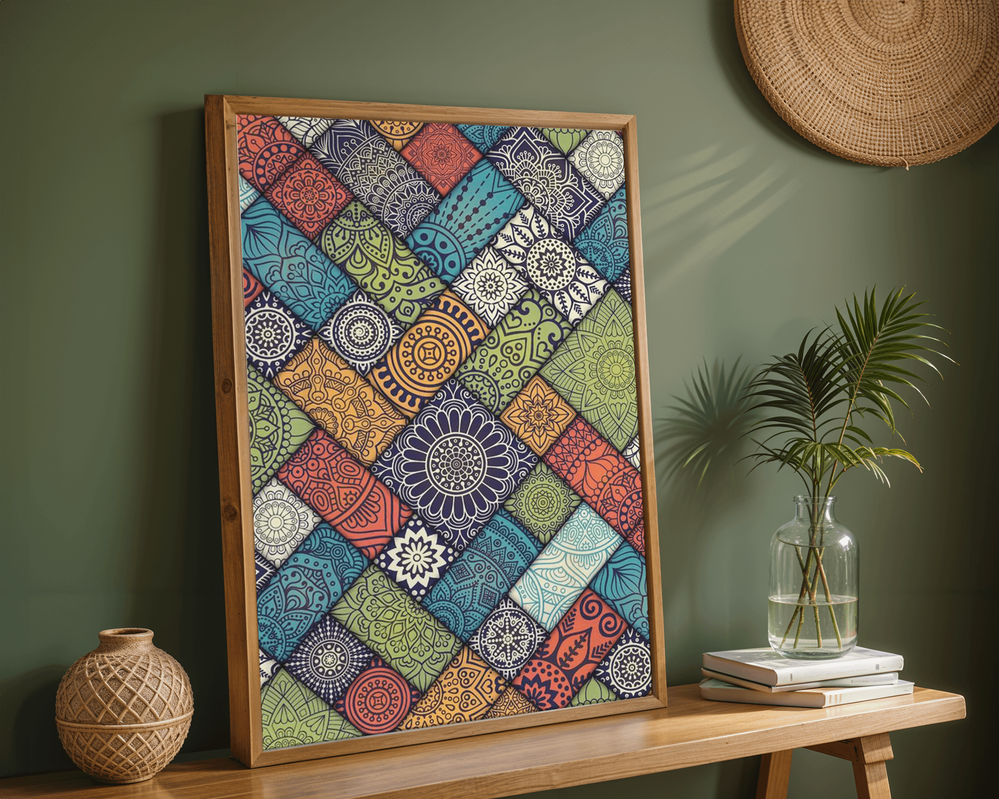 Mandala Desenli Renkli Duvar Tablosu