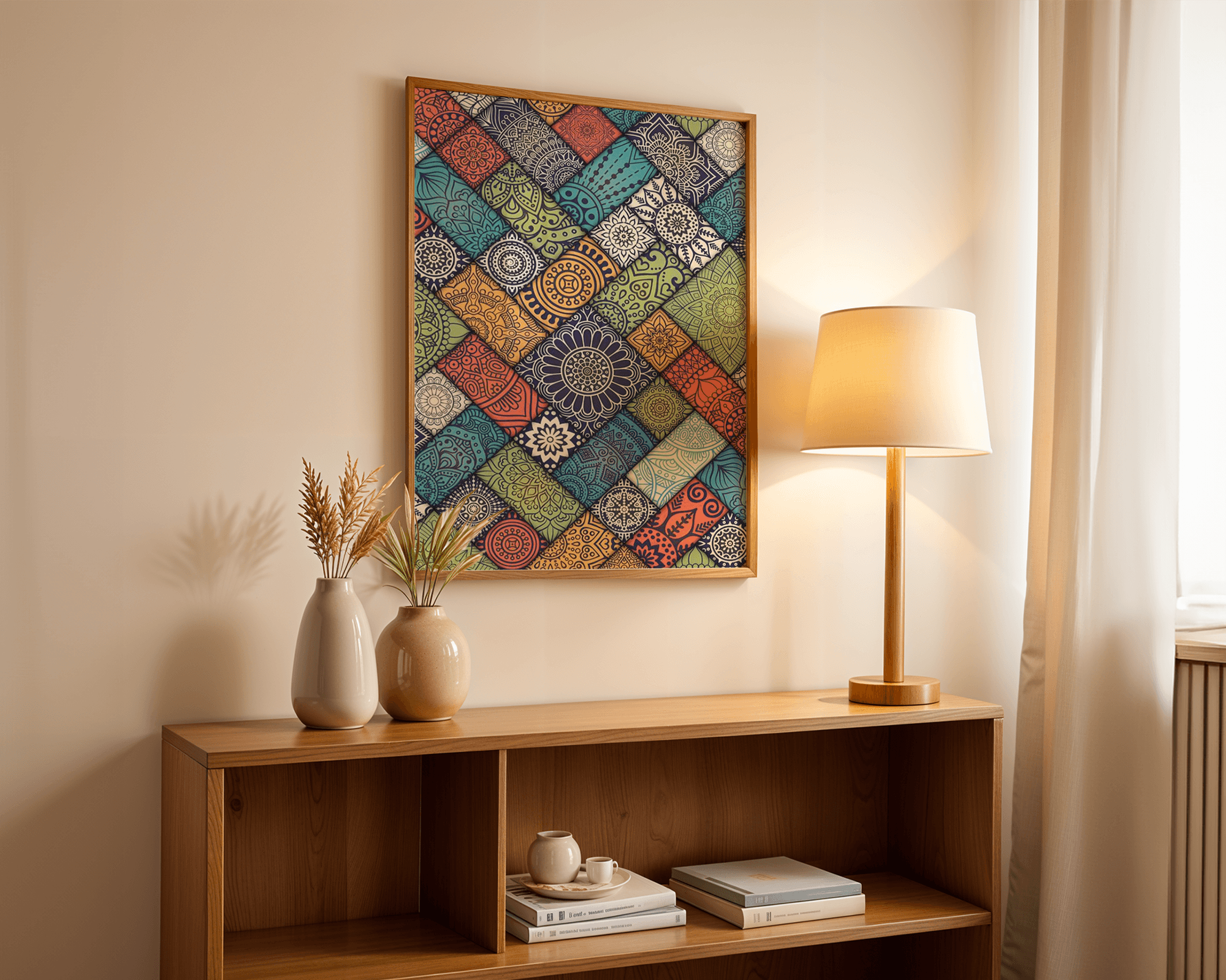 Mandala Desenli Renkli Duvar Tablosu