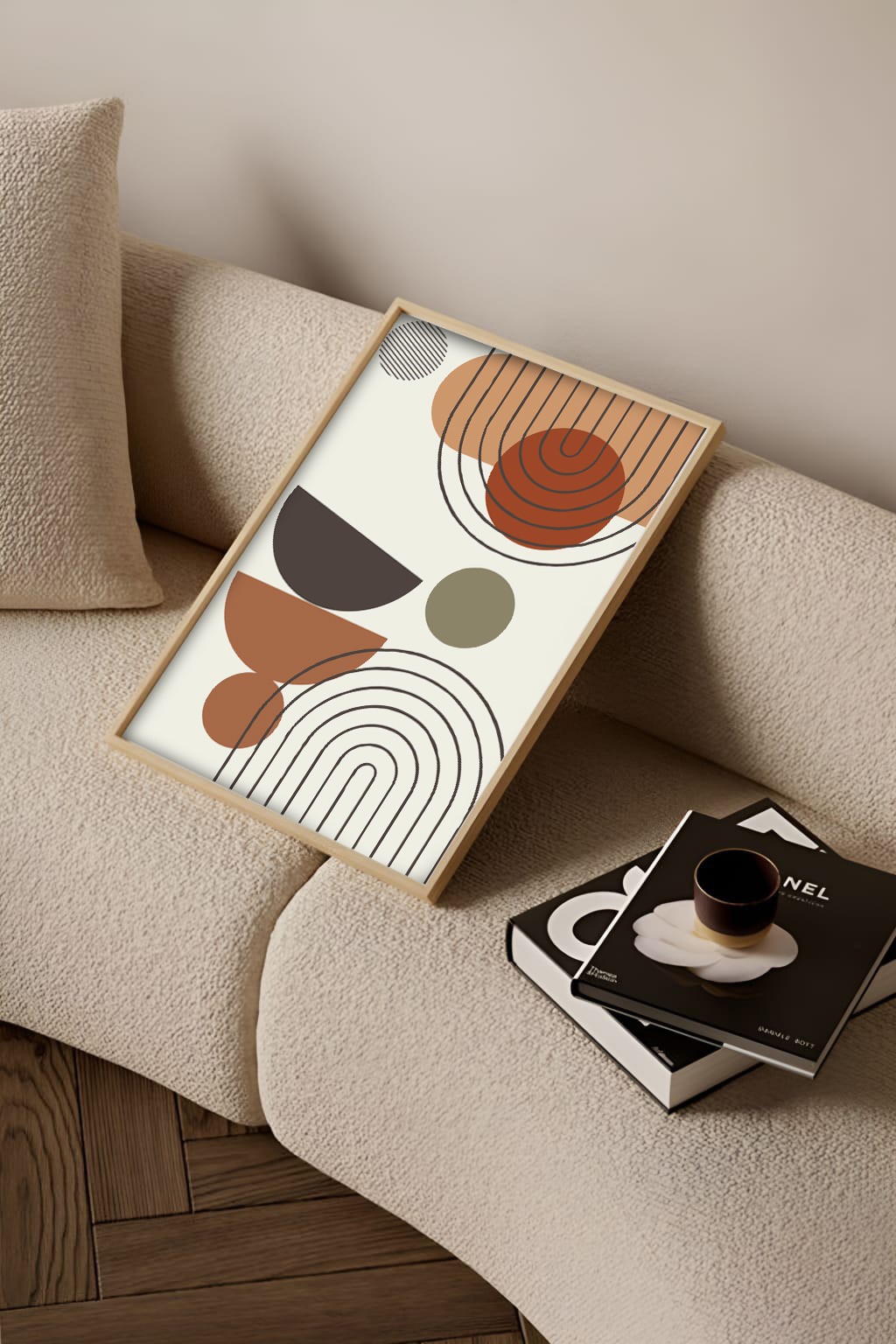 Minimalist Geometrik Şekiller, Ahşap Çerçeveli, Modern Duvar Tablosu