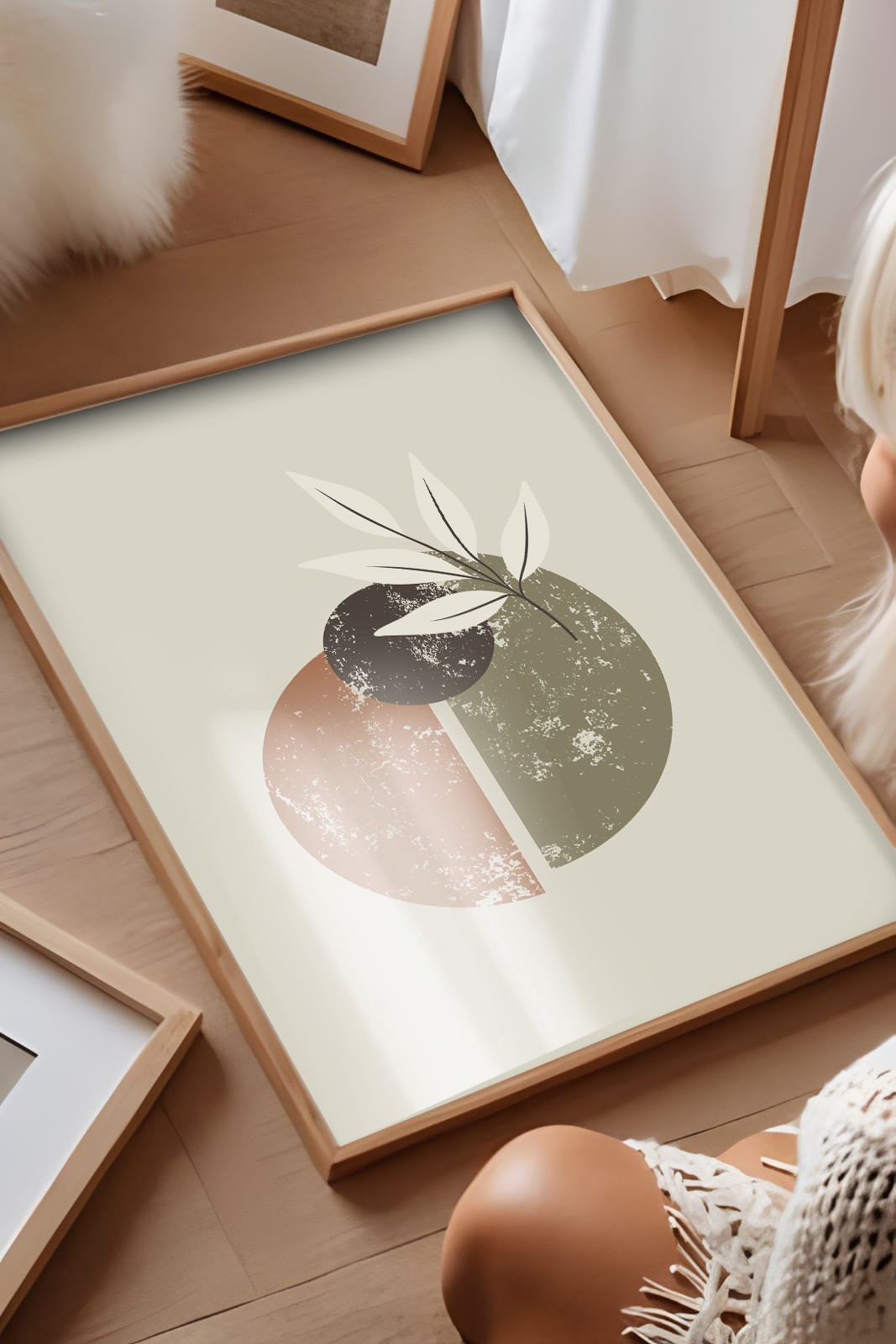 Pastel Tonlu Soyut Tasarım Ahşap Çerçeveli Dekoratif Tablo