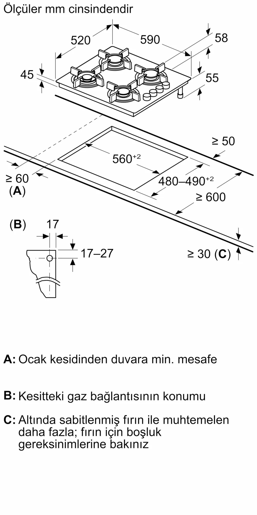 iQ300 EO6C2PP30O Gazlı Ocak 60 cm Sert cam, Beyaz