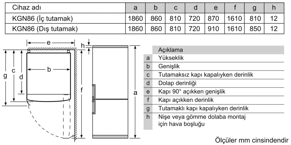 iQ500 KG86NCWE0N Alttan Donduruculu Buzdolabı 186 x 86 cm Beyaz, Total noFrost