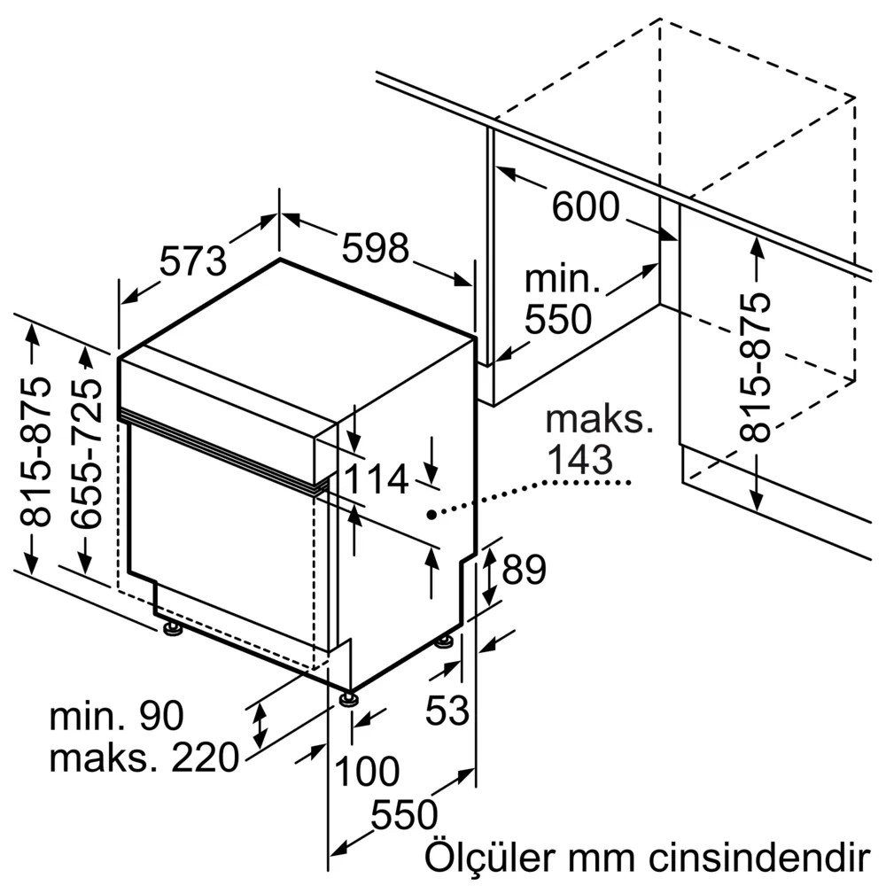 iQ300 SN53IS50KT Yarı Ankastre Bulaşık Makinesi 60 cm Paslanmaz çelik
