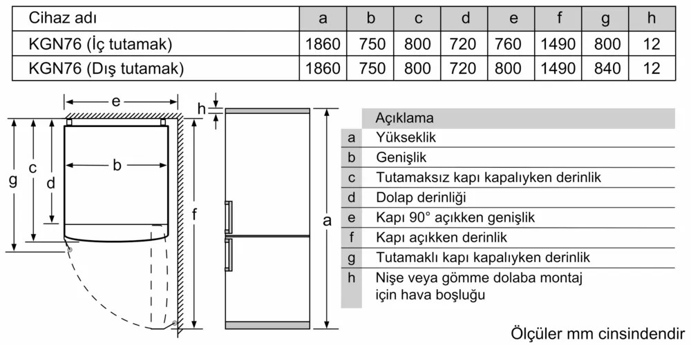 iQ300 KG76NVWE0N Alttan Donduruculu Buzdolabı 186 x 75 cm Beyaz, Total noFrost