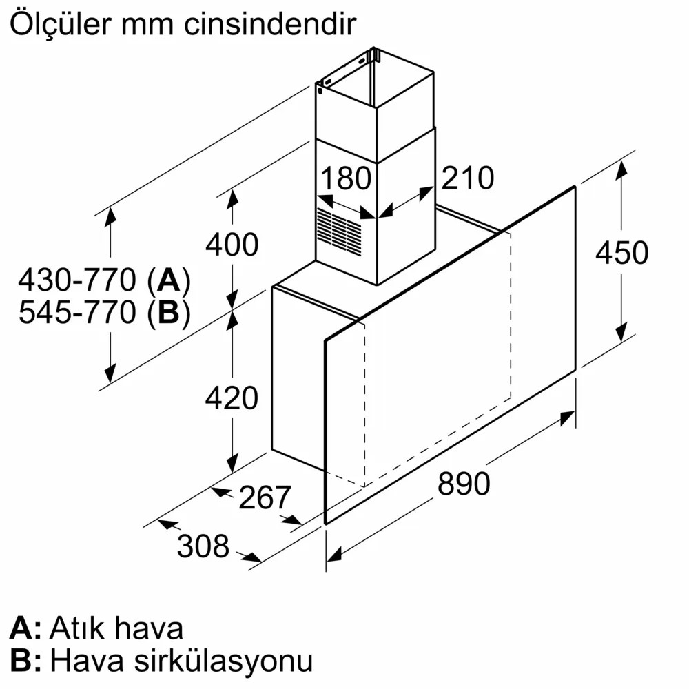 iQ300 LC95FCJ60T Duvar Tipi Davlumbaz 90 cm Siyah Cam, Siyah