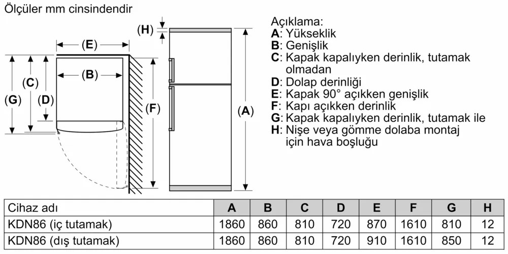 iQ500 KD86NAID1N Üstten Donduruculu Buzdolabı 186 x 86 cm Kolay temizlenebilir Inox, Total noFrost