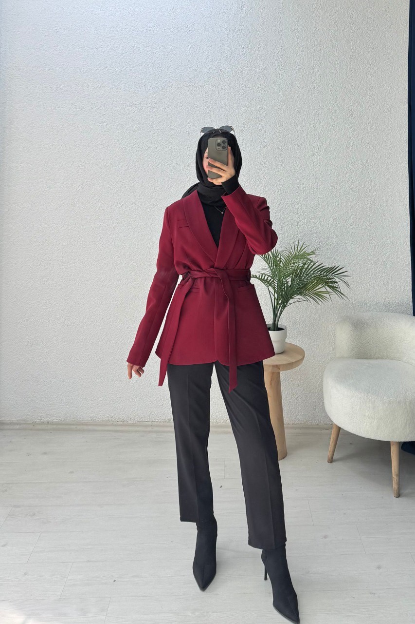 Kruvaze Yaka Blazer Ceket  - Bordo