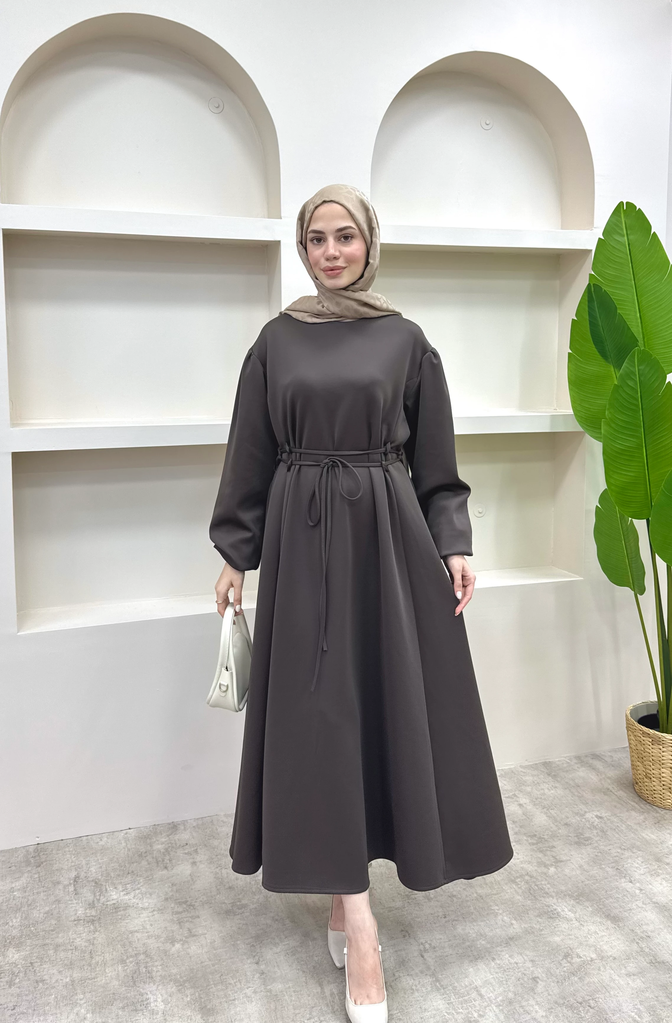 Melly Bağlamalı Scuba Elbise - Kahverengi