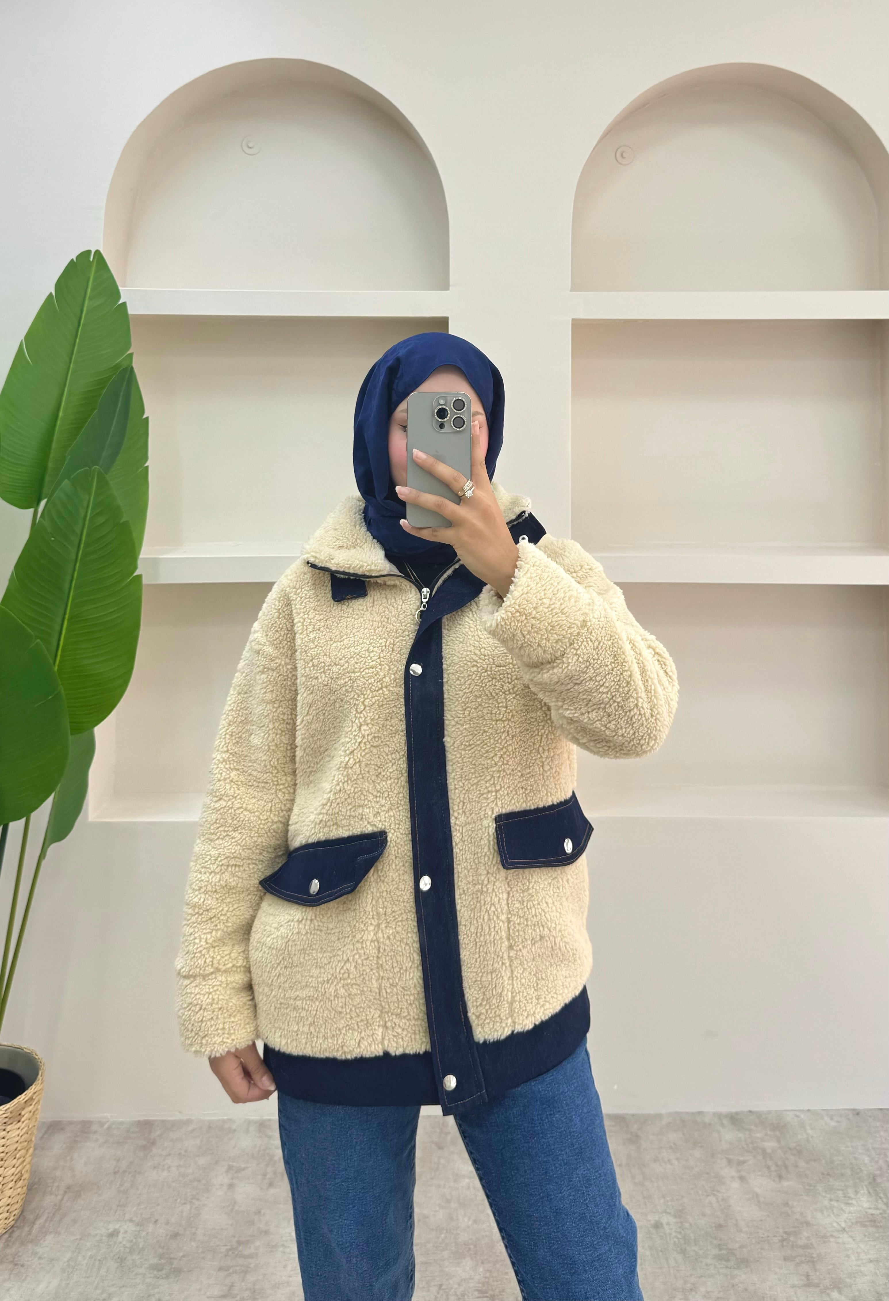 Kot Detaylı Peluş Ceket - Vizon