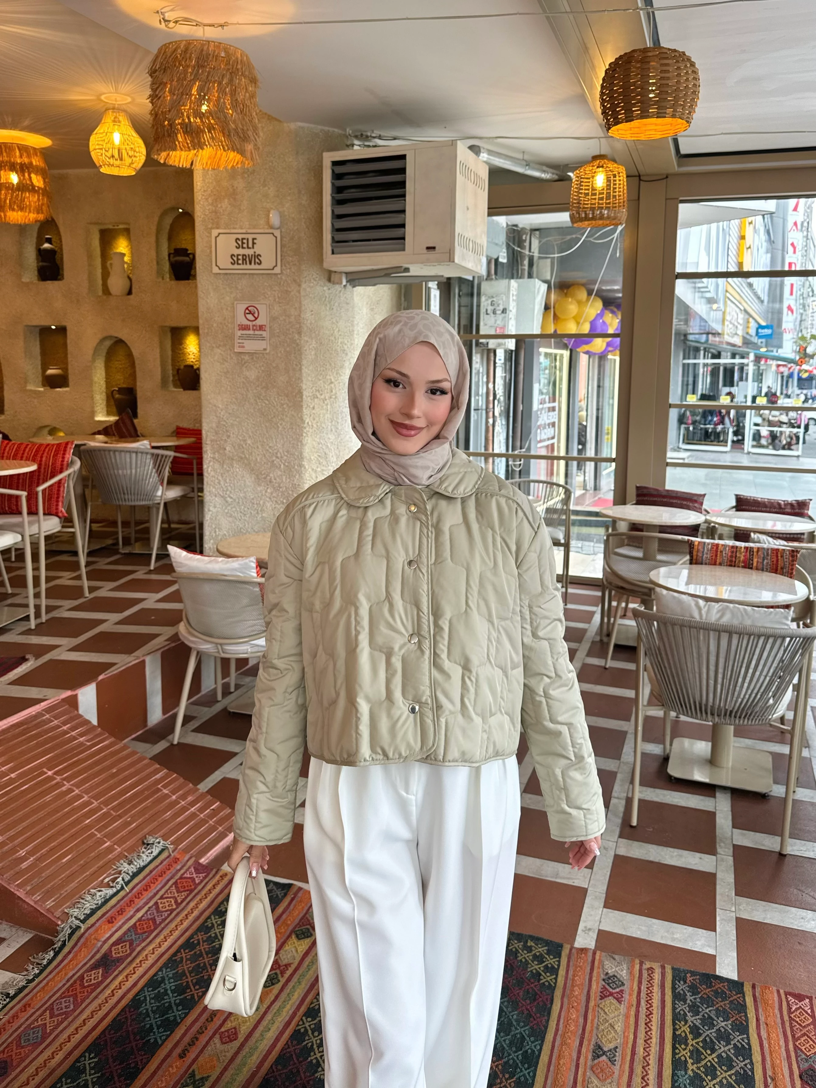 Kısa Kapitone Mont  - Yeşil