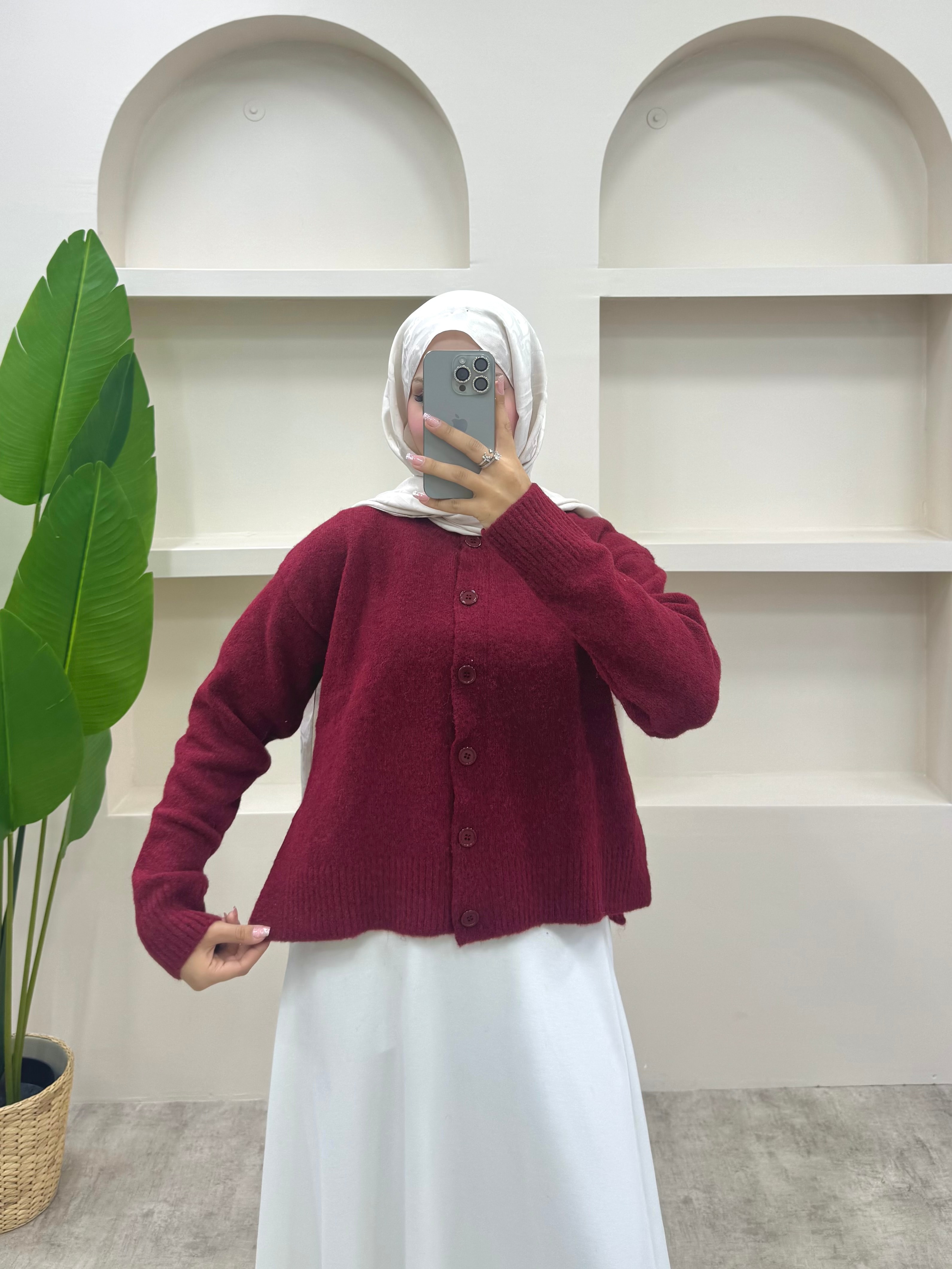 Yırtmaç Detaylı Düğmeli Hırka - Bordo