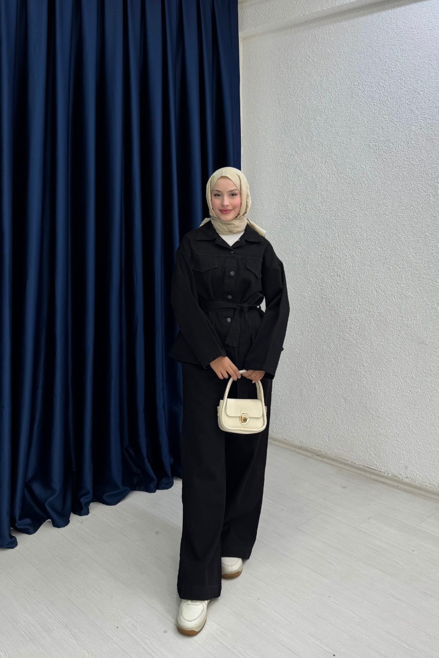 Kemerli Kot Takım  - siyah