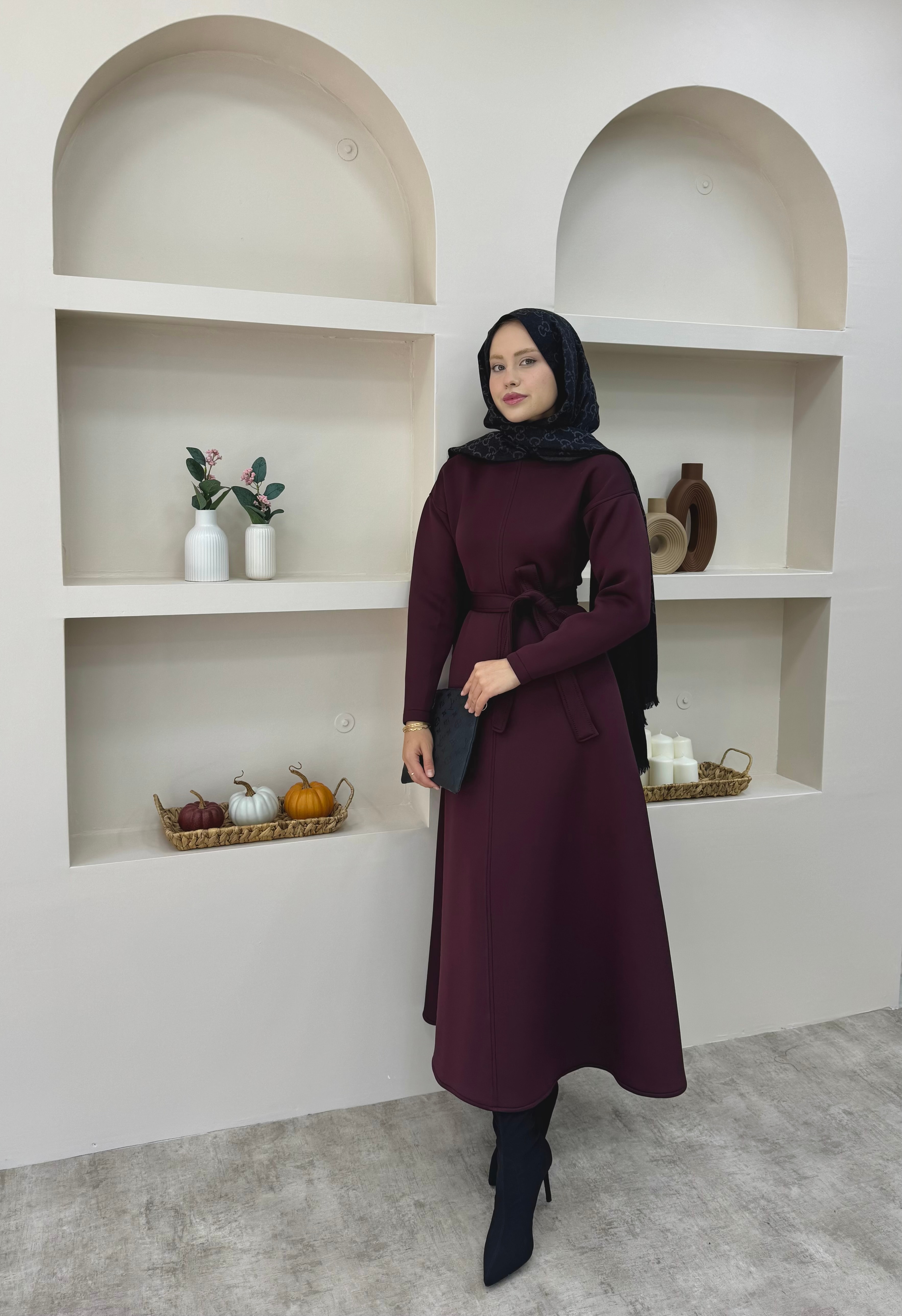 Çan Etekli Scuba Elbise - Bordo