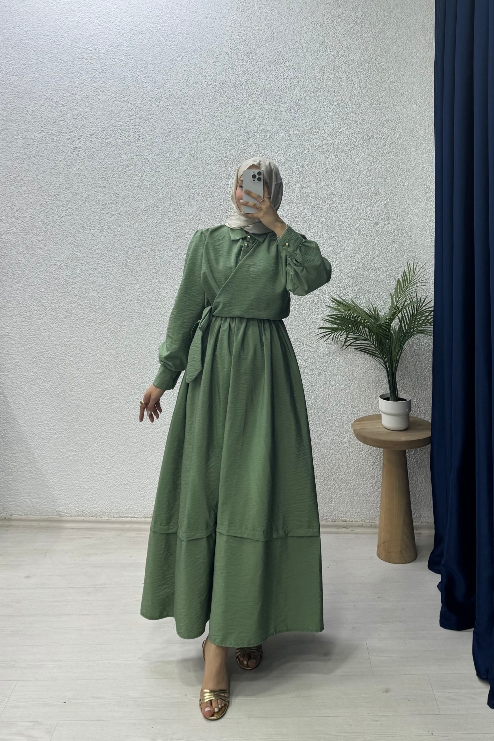 Bağlamalı Elbise - Yeşil