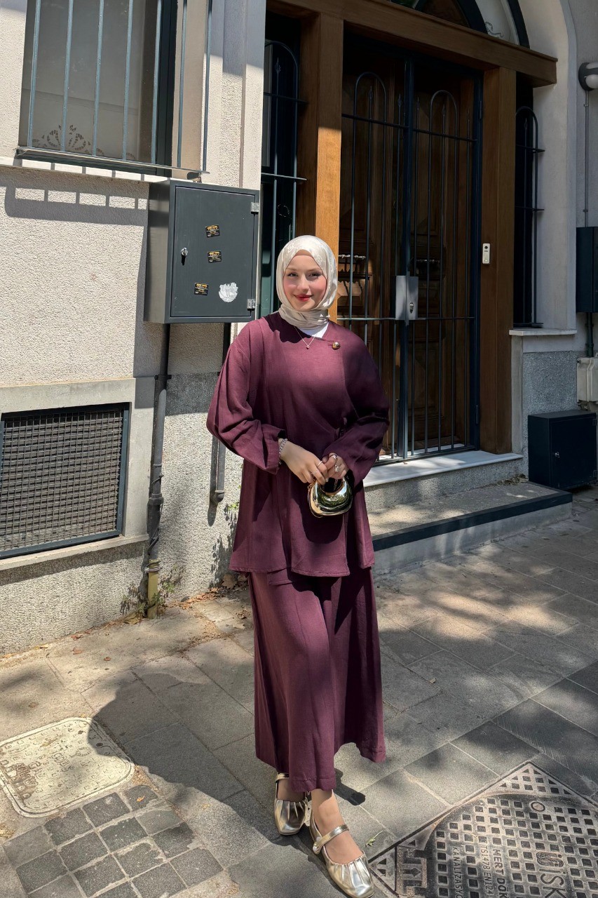 Geniş Kesim Pantolon Takım  - Bordo