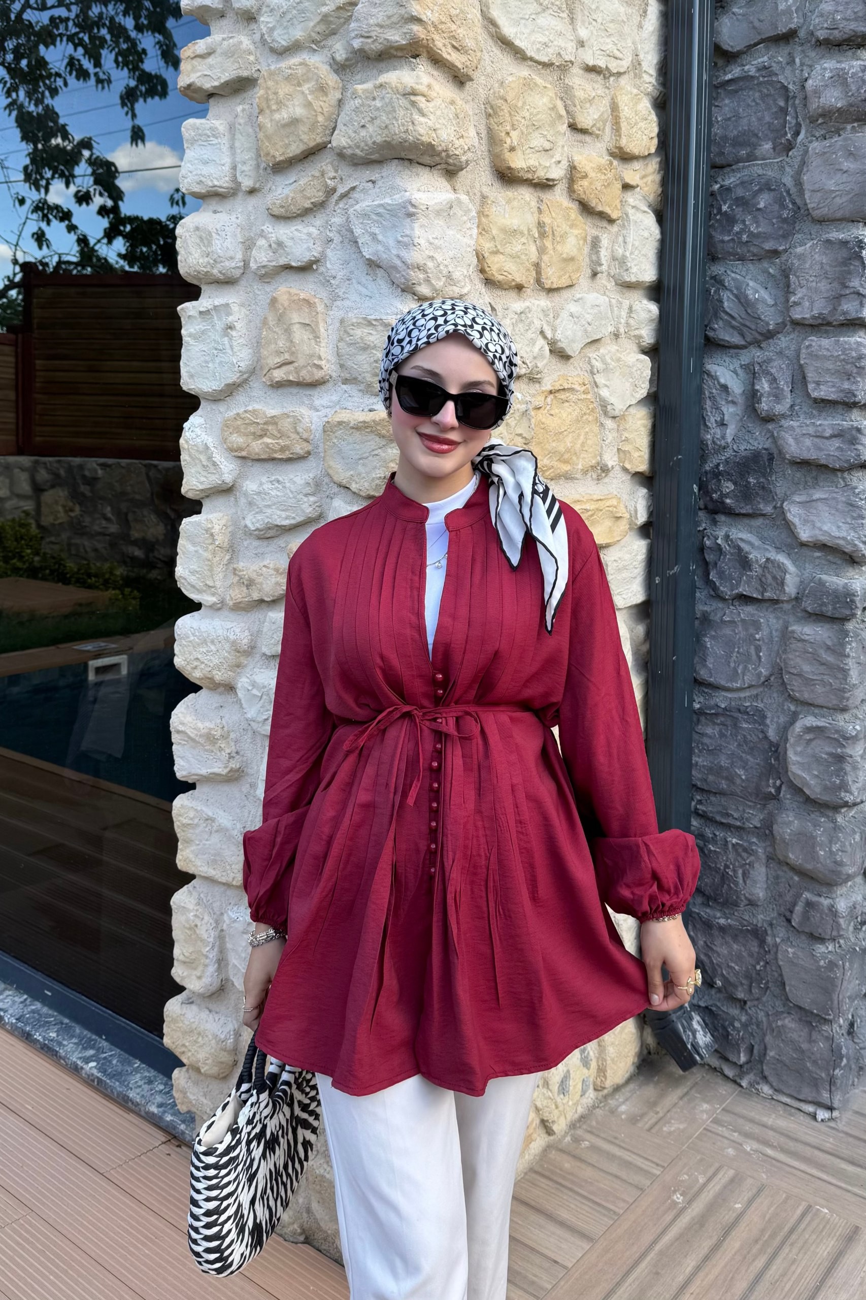 Pamuk Vual Biyeli Gömlek  - Bordo