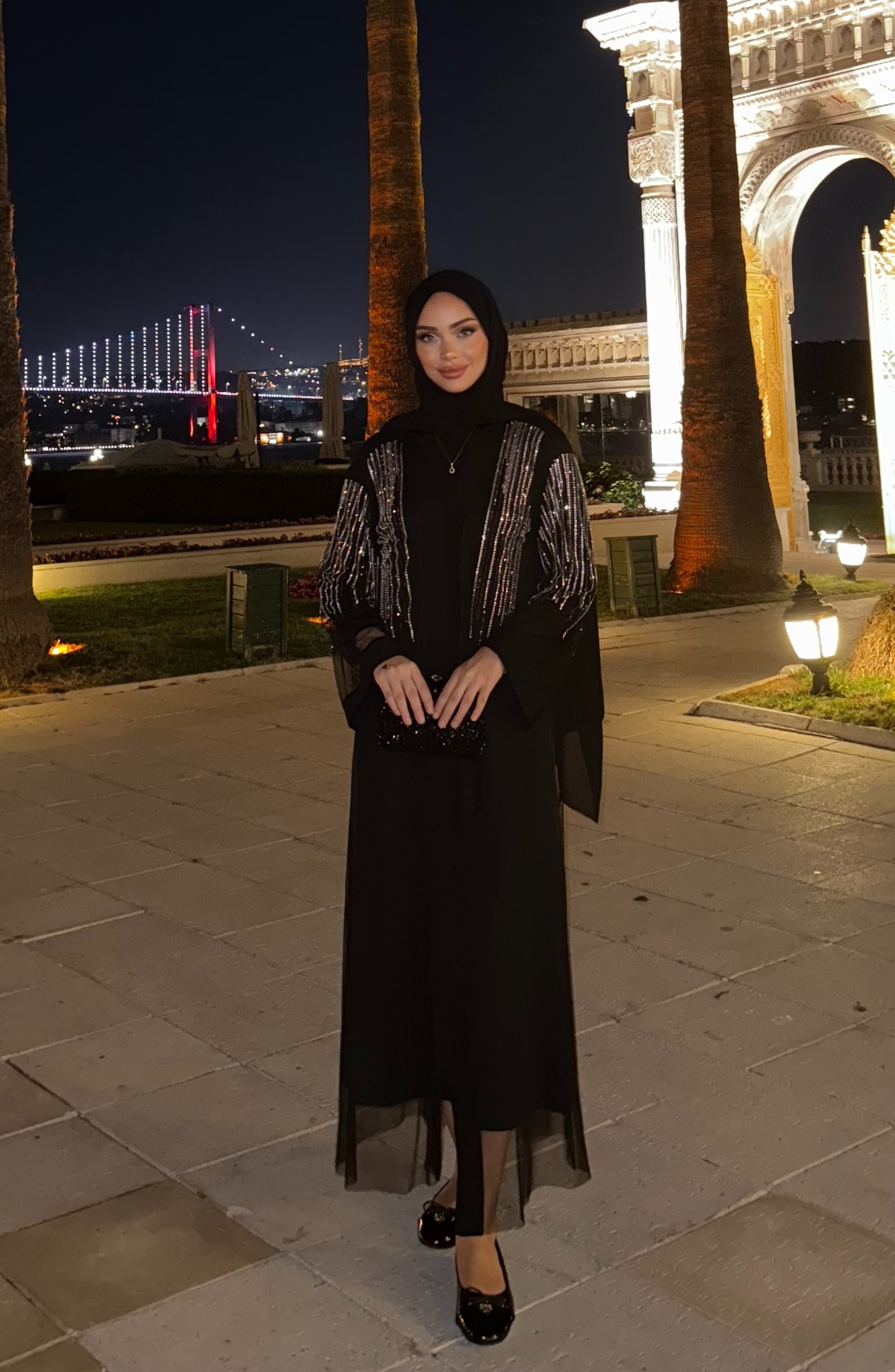 Taşlı Abaya Takım
