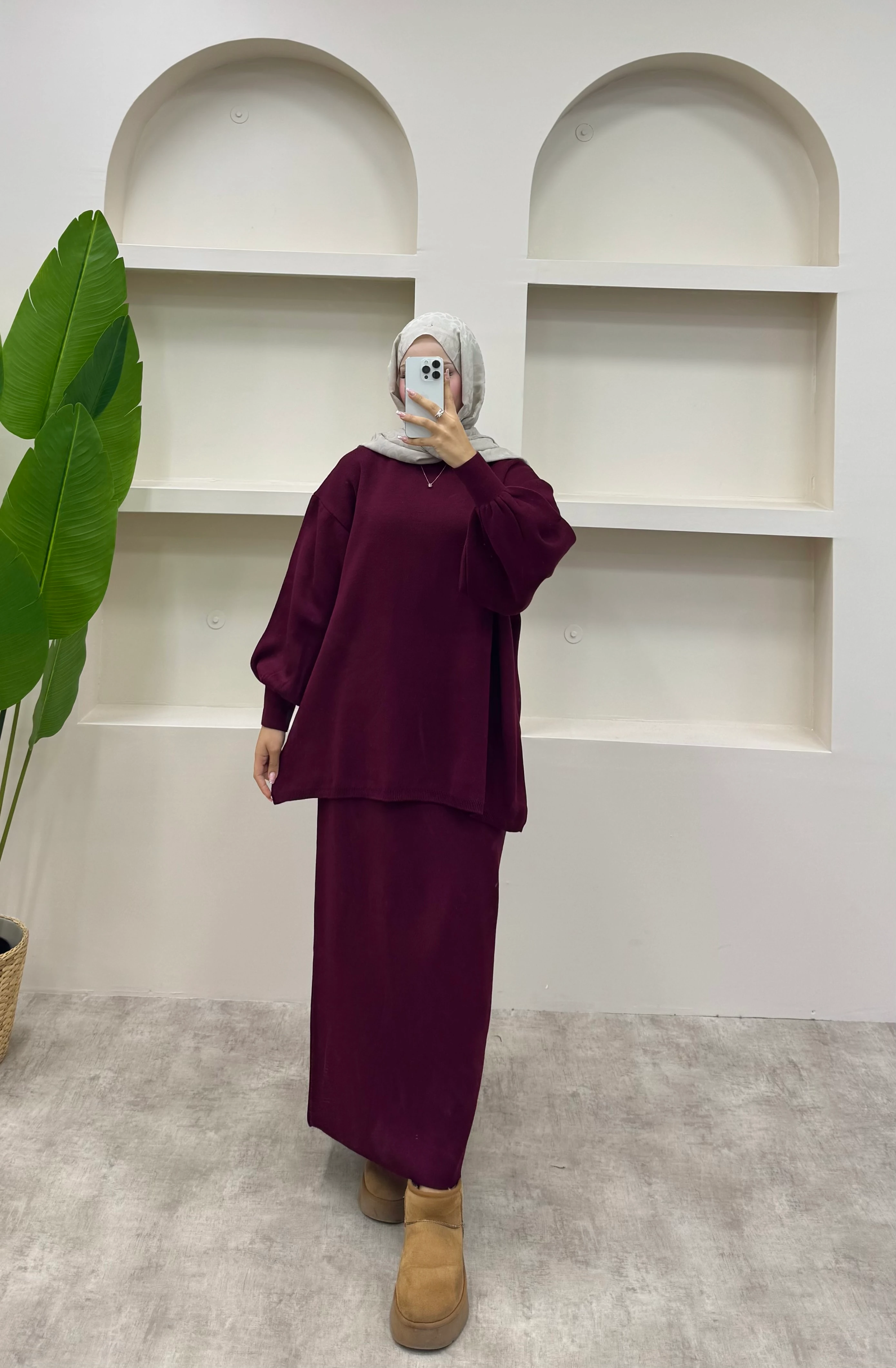 Triko Etekli Takım - Bordo