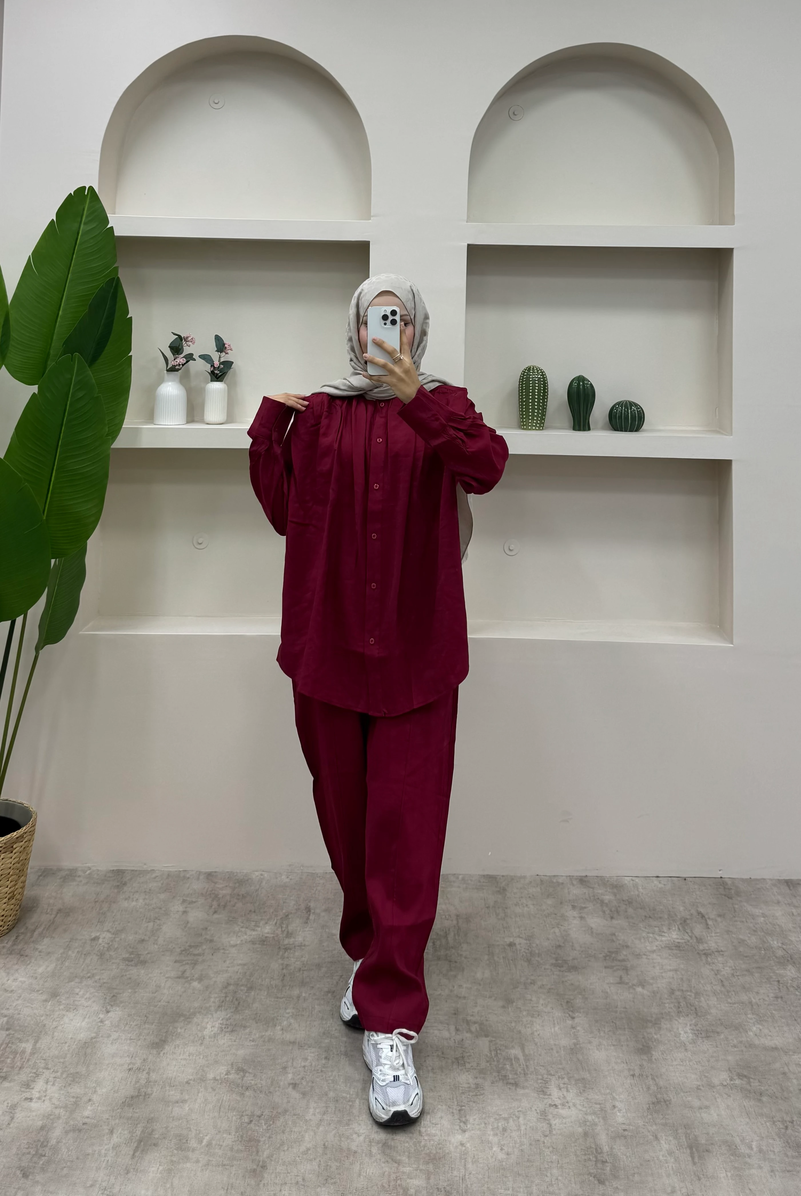 Omuzu Vatkalı Modal Takım - Bordo