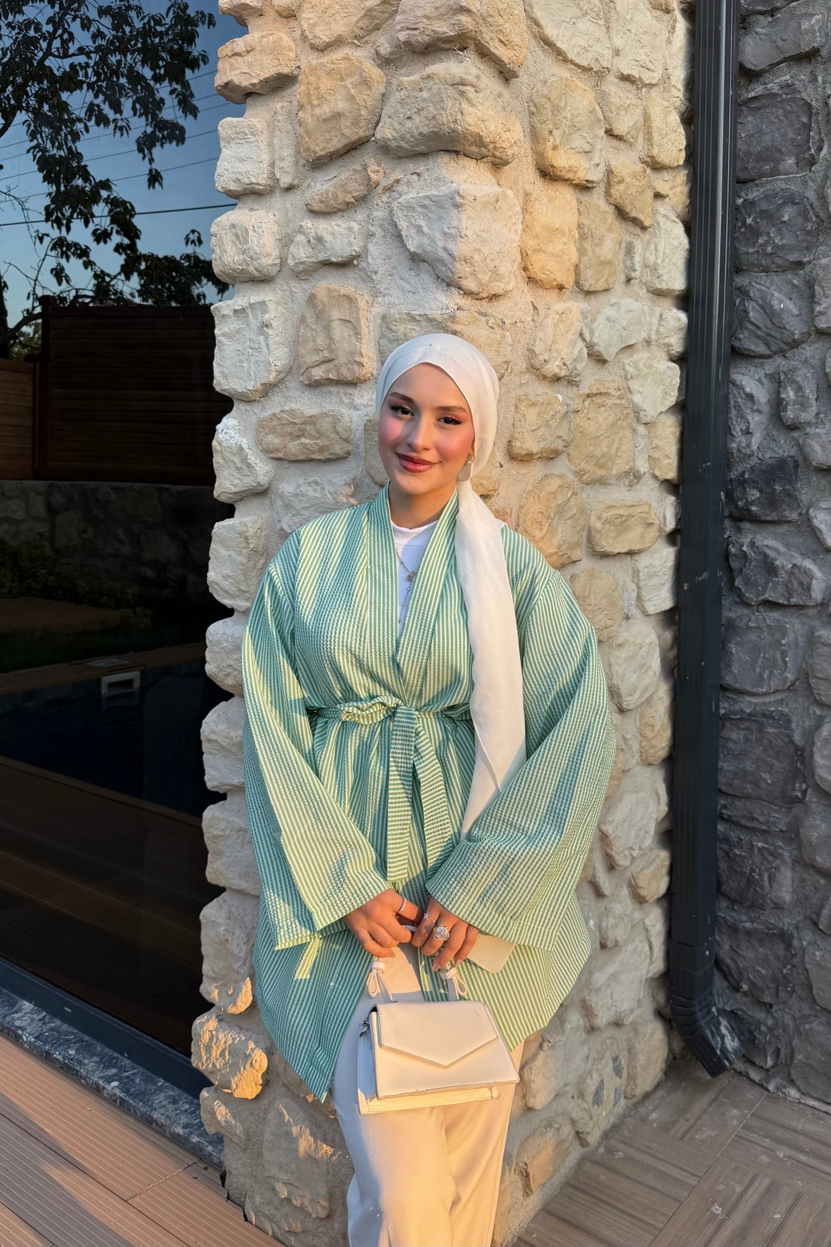 Çizgili Kimono - Yeşil