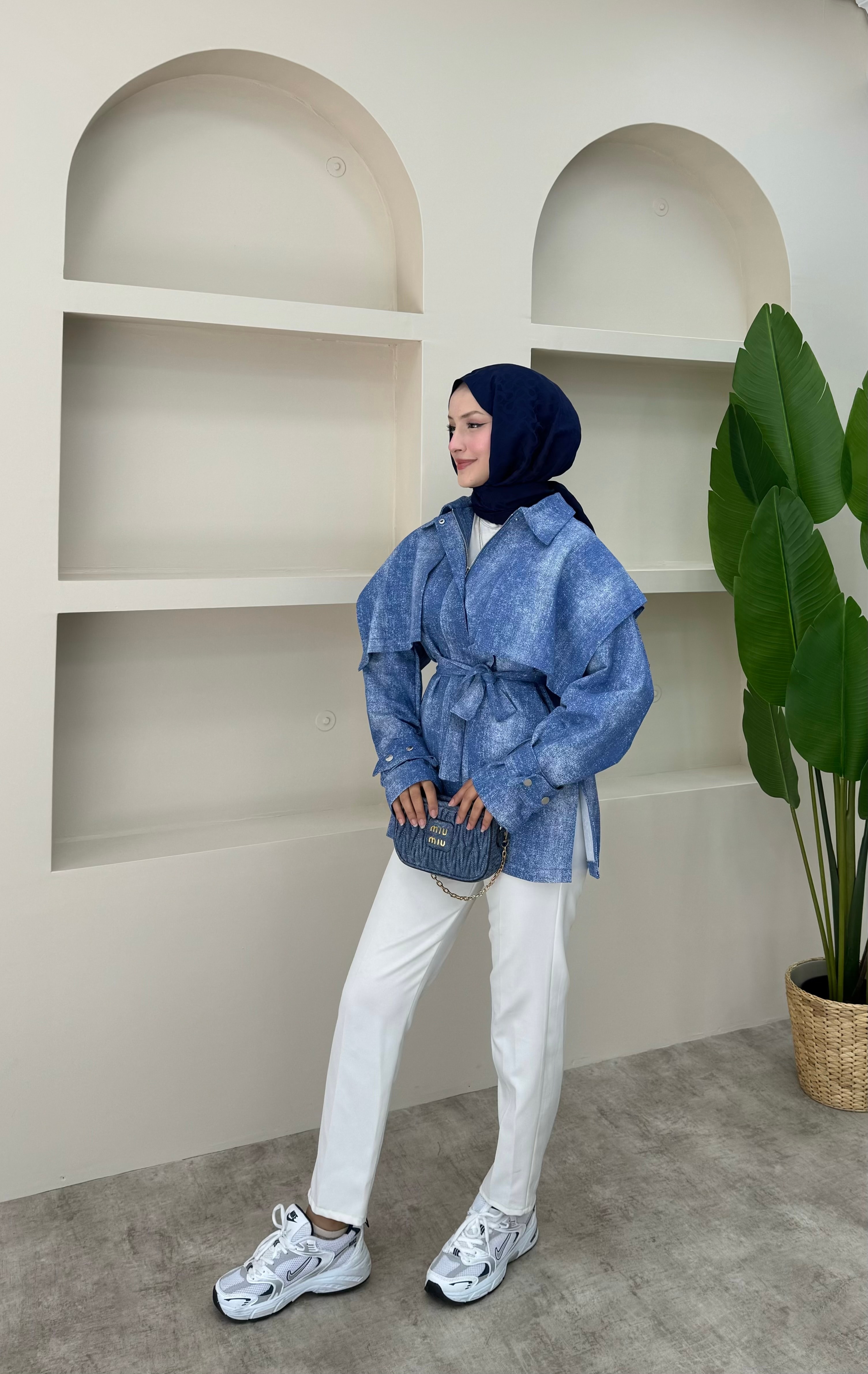 Fermuarlı Gabardin Ceket - Mavi