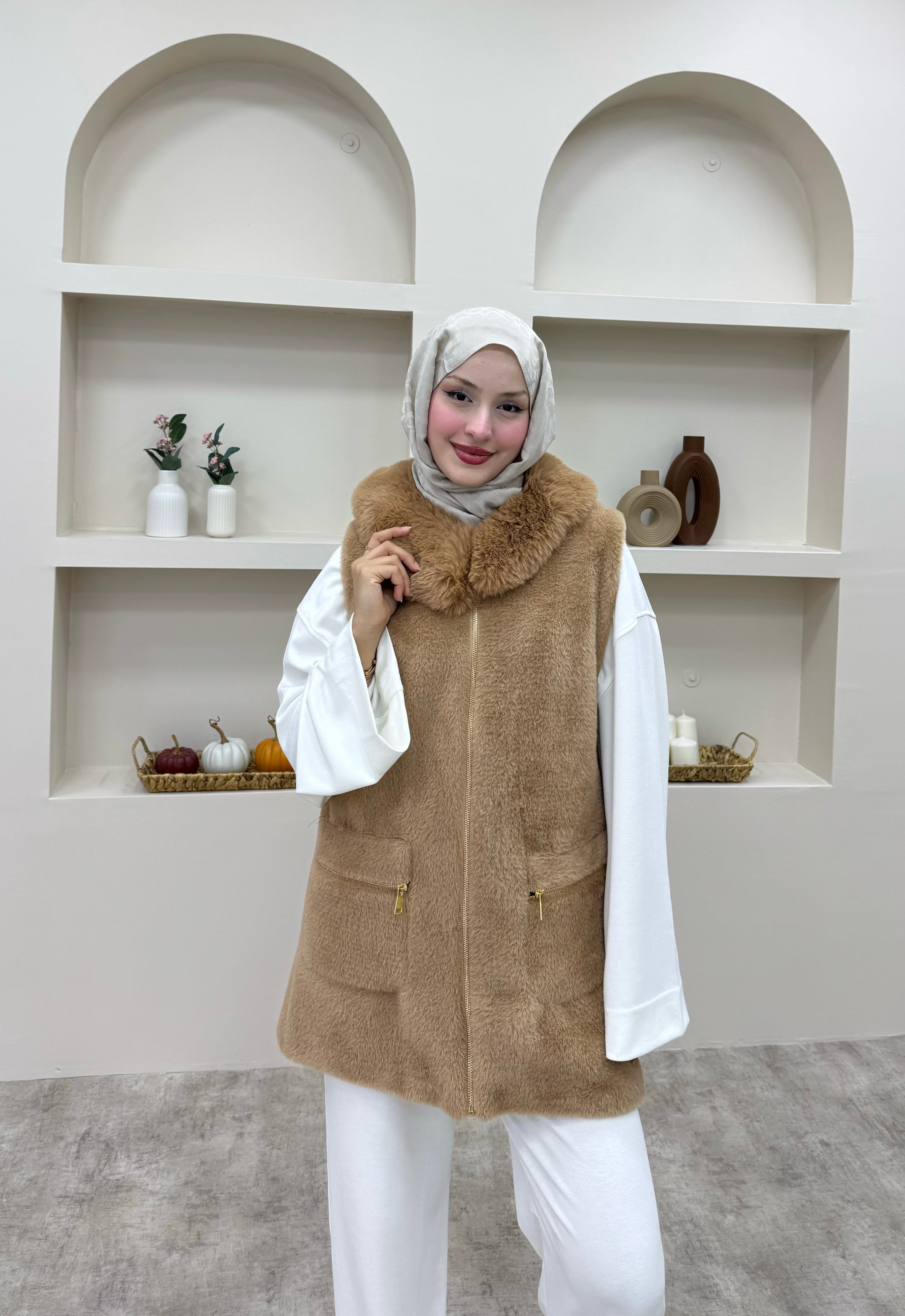 Angora Kürklü Yelek  - Vizon