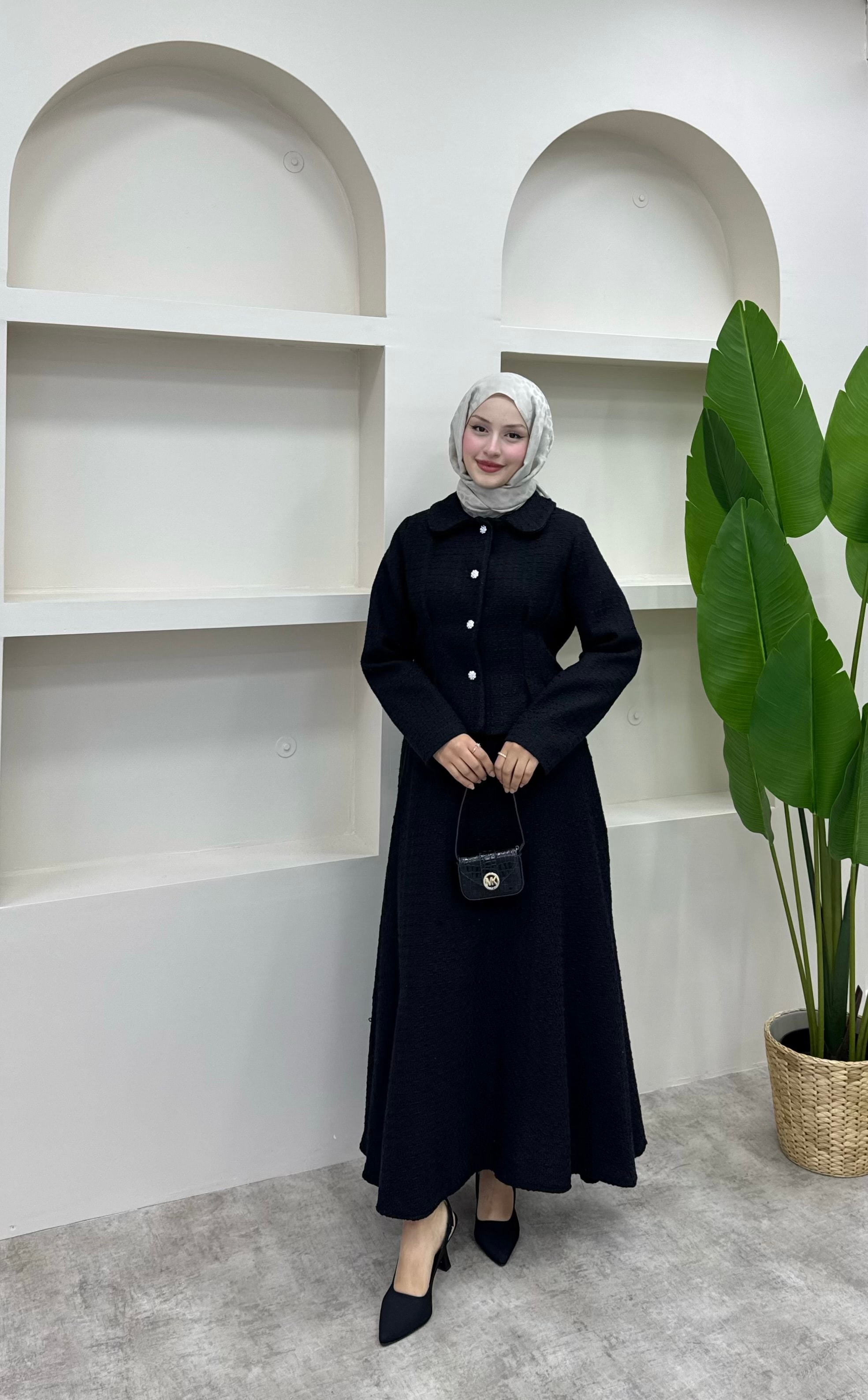 Shanel Kumaş Etekli Takım - Siyah